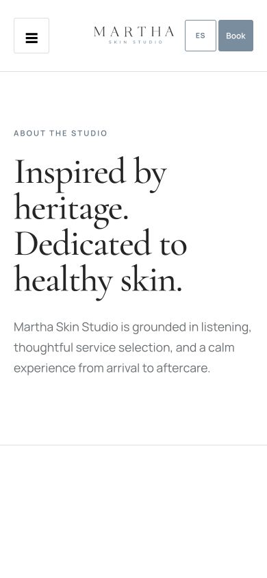 Martha Skin Studio mobile about page