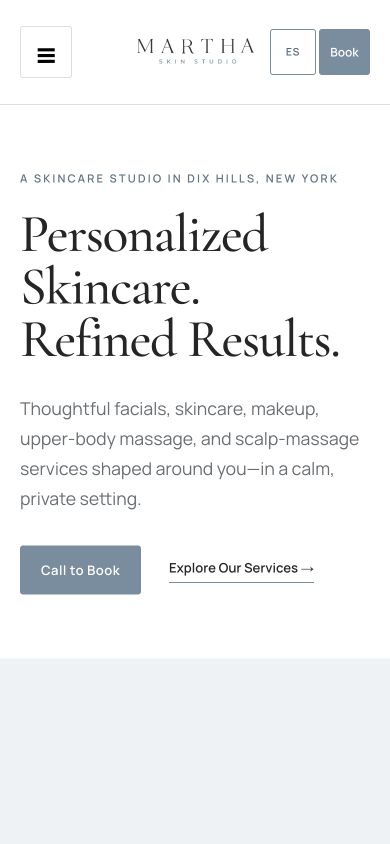 Martha Skin Studio mobile homepage