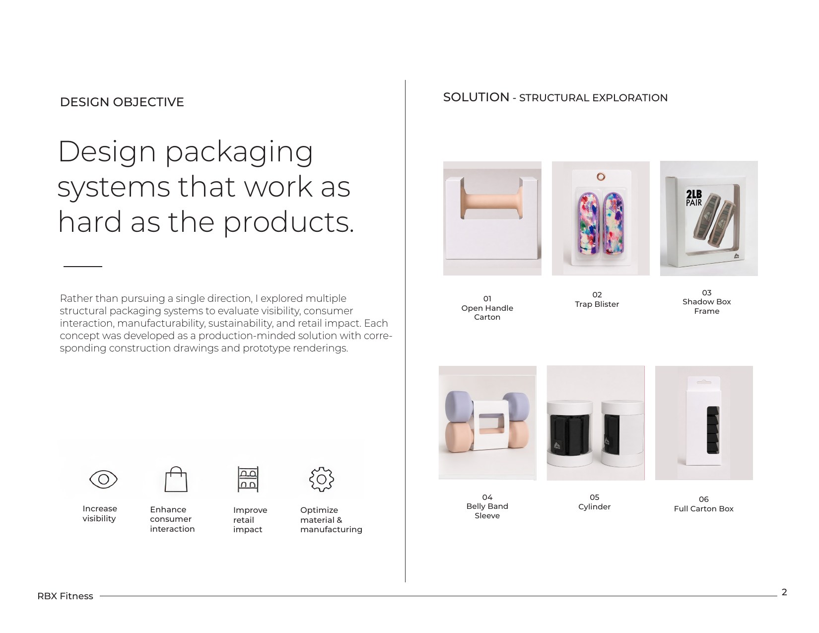 Overview of seven RBX structural packaging concepts